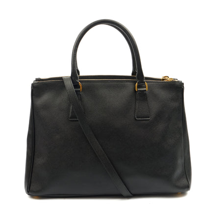 Prada Tote Galleria - Medium Double Zip Tote in Black, Saffiano Leather — Back View