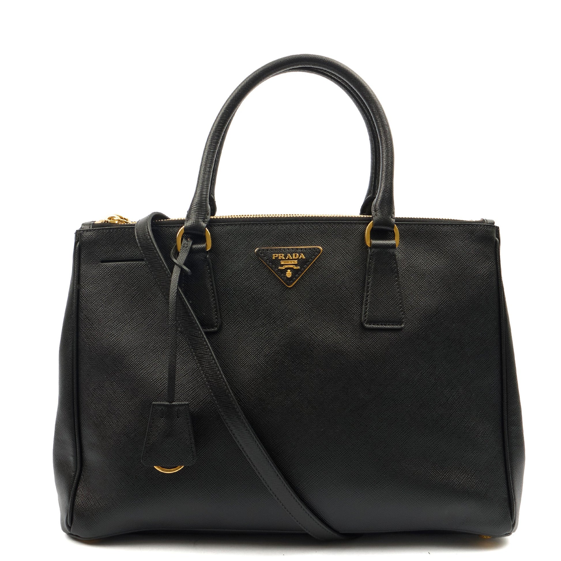 Prada Tote Galleria - Medium Double Zip Tote in Black, Saffiano Leather — Front View