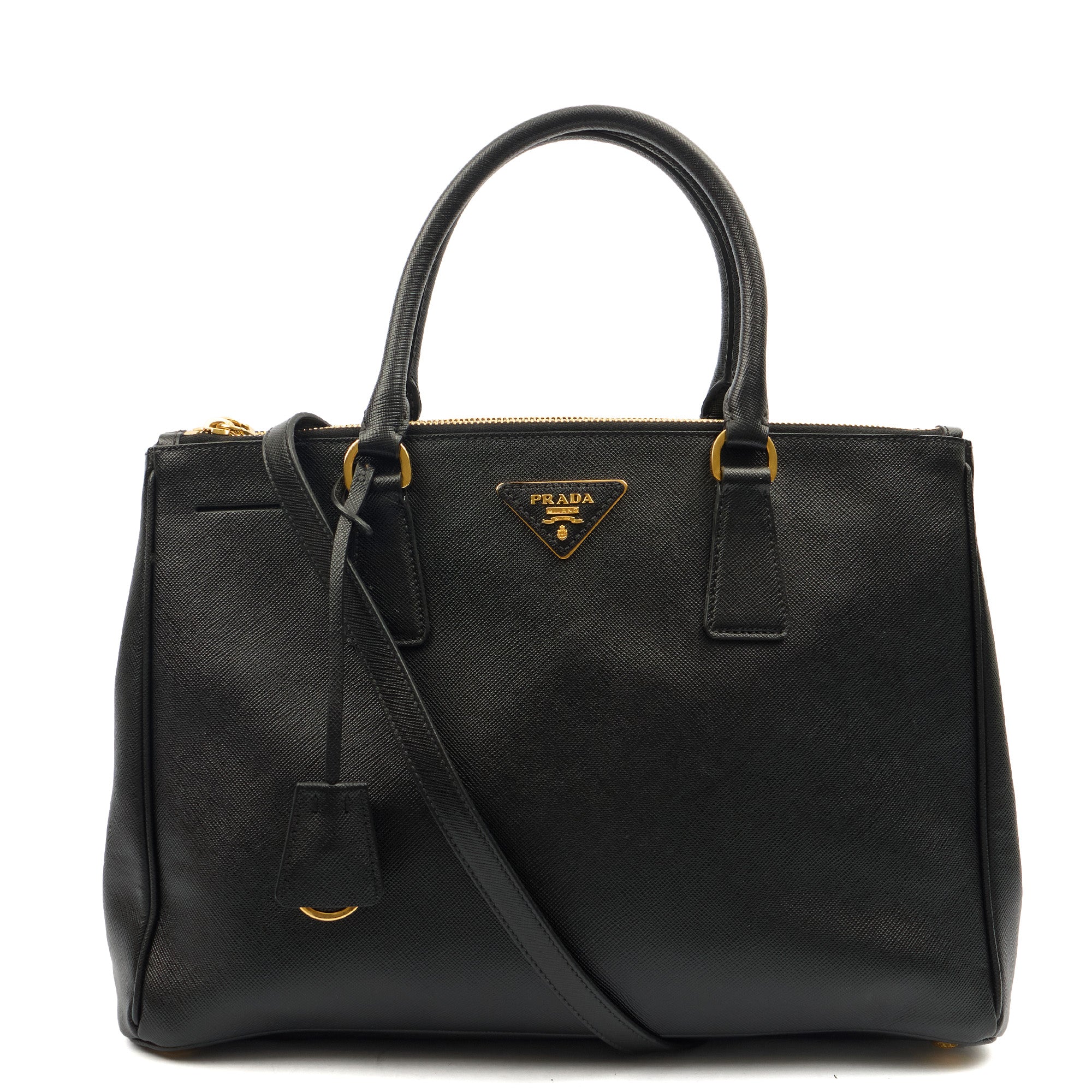 Prada Tote Galleria - Medium Double Zip Tote in Black, Saffiano Leather — Alternate View 7