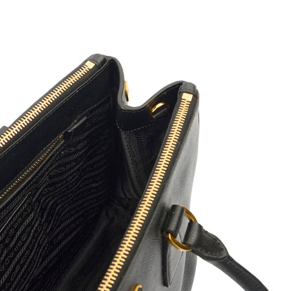 Prada Tote Galleria - Medium Double Zip Tote in Black, Saffiano Leather — Detail View