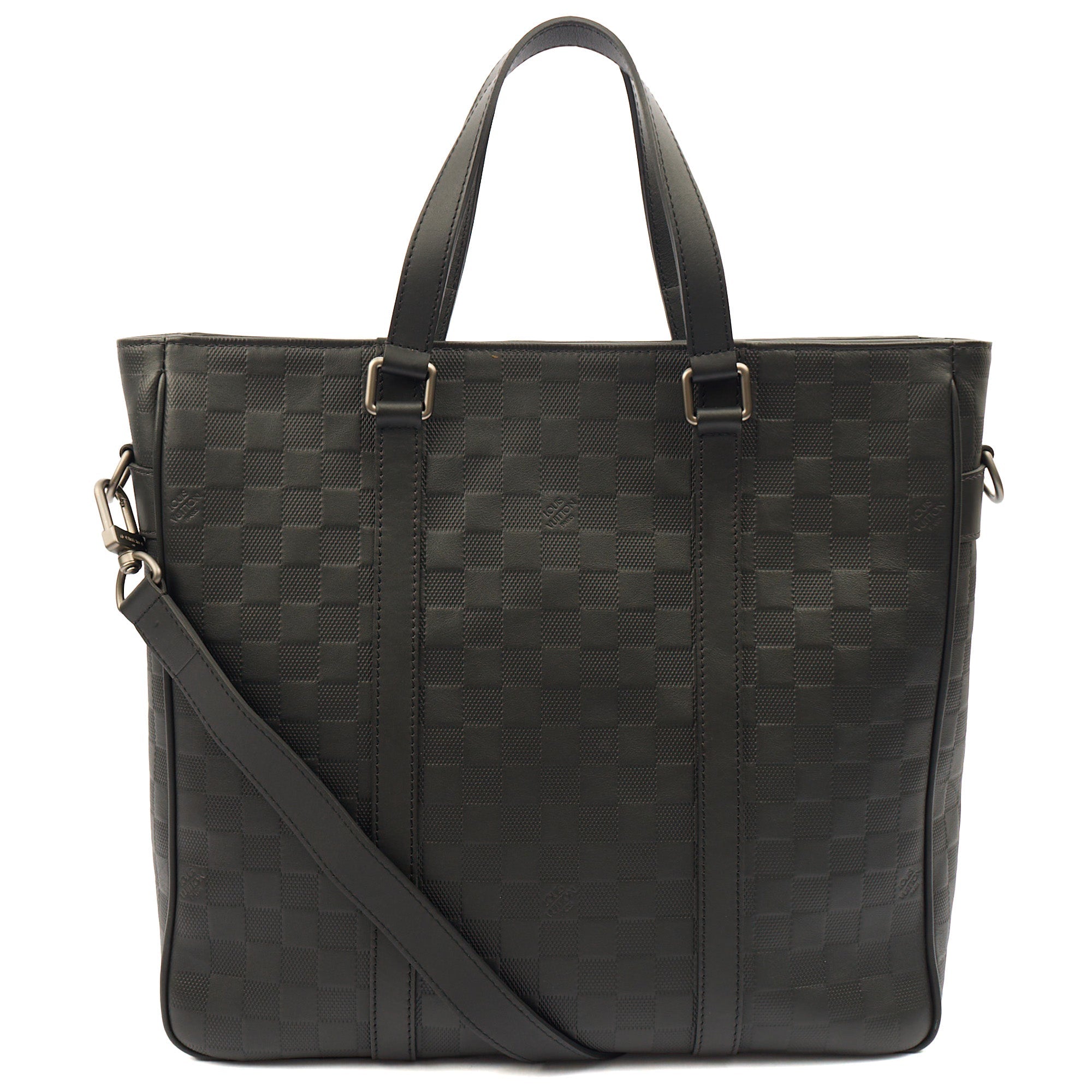 Louis Vuitton Tote Tadao  in Damier Carbon, Calfskin Leather — Back View