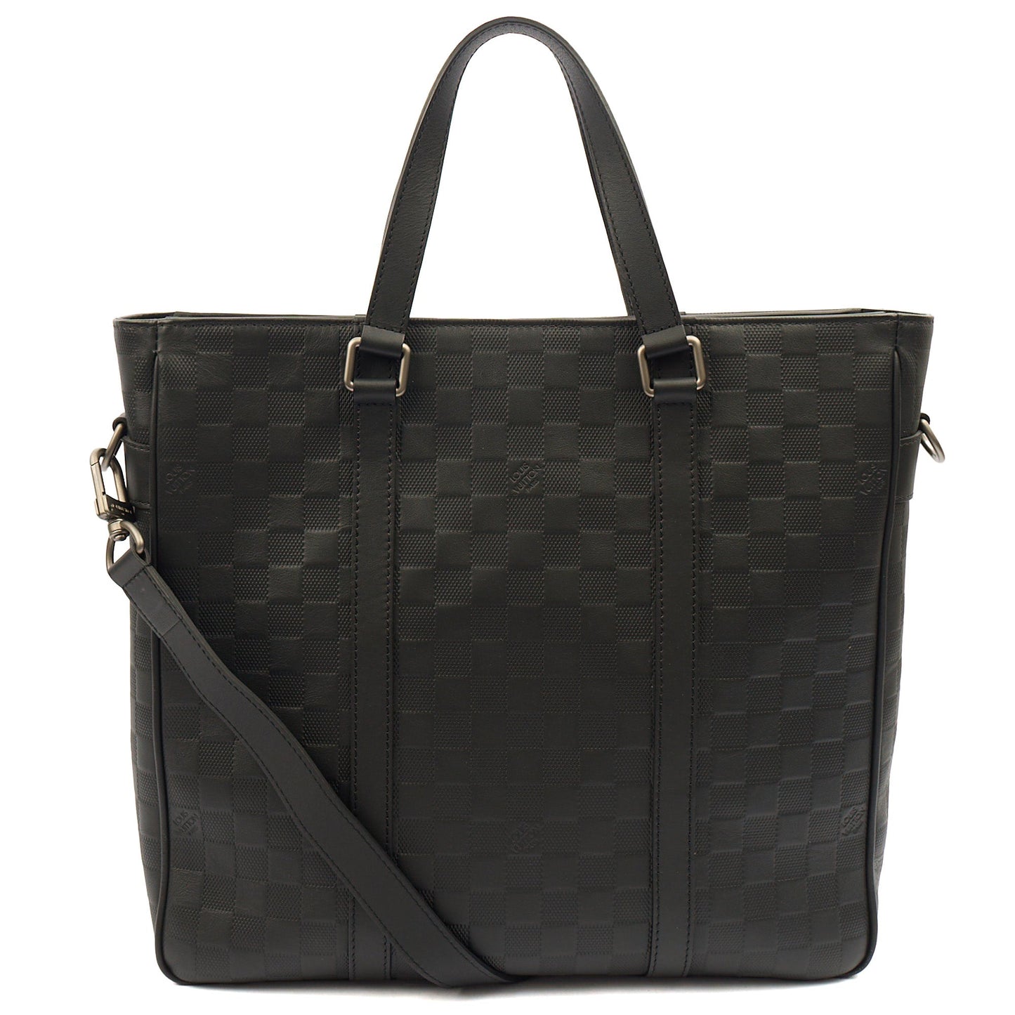 Louis Vuitton Tote Tadao  in Damier Carbon, Calfskin Leather — Front View