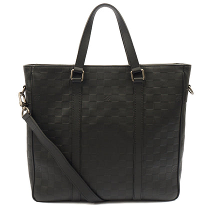 Louis Vuitton Tote Tadao  in Damier Carbon, Calfskin Leather — Front View