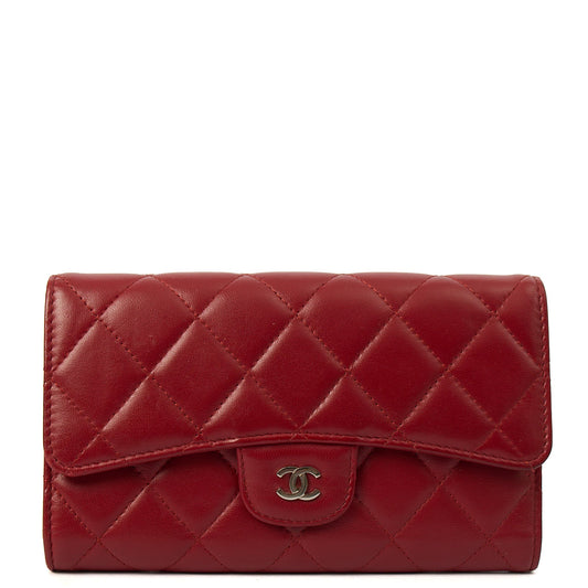 Chanel Purse Classic Bi Fold Wallet  in Red, Leather — Front View