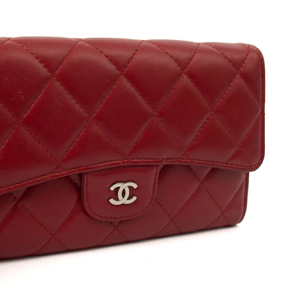 Chanel Purse Classic Bi Fold Wallet  in Red, Leather — Side View