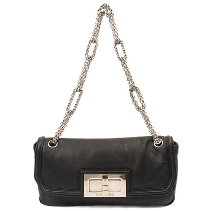 Chanel Shoulder Bag Accordian Flap Bag in Black, Leather — Front View