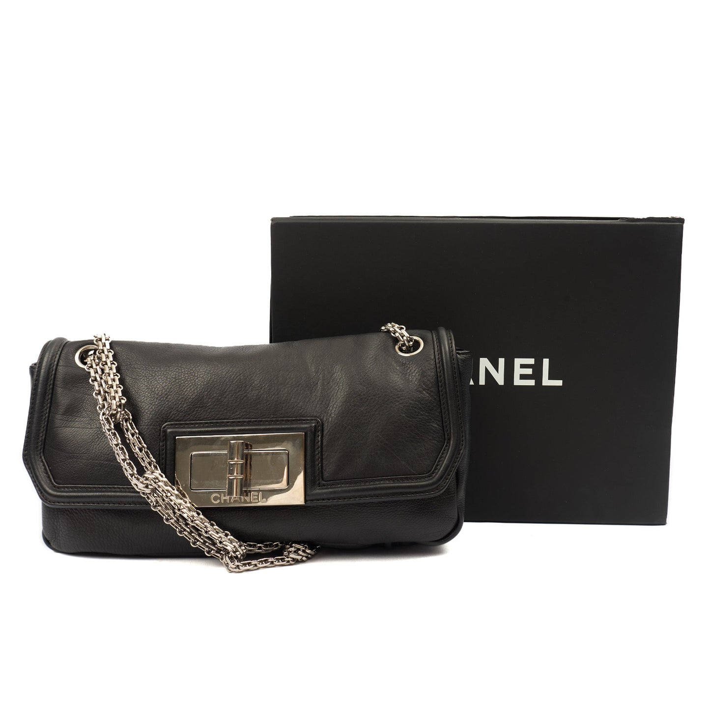 Chanel Shoulder Bag Accordian Flap Bag in Black, Leather — Side View