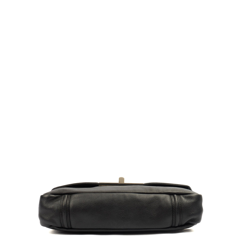 Chanel Shoulder Bag Accordian Flap Bag in Black, Leather — Detail View