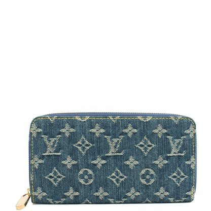 Louis Vuitton Wallet Zippy Wallet in Denim, Canvas — Front View