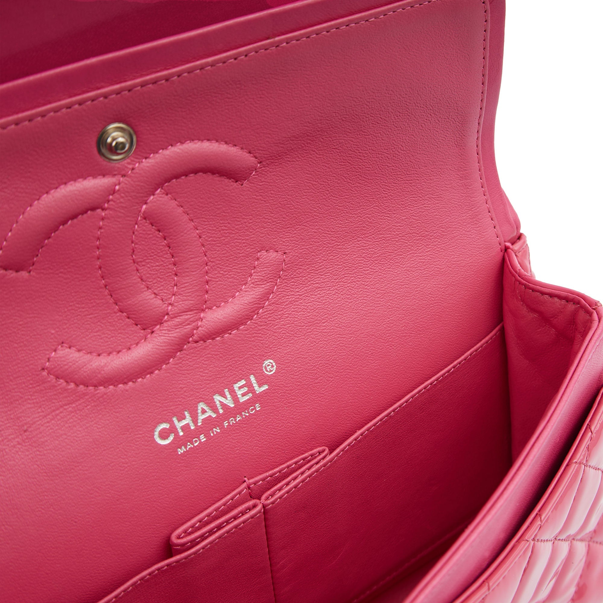 Chanel Shoulder Bag Classic Double Flap - Medium in Pink, Patent Leather — Alternate View 7