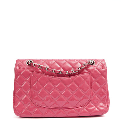 Chanel Shoulder Bag Classic Double Flap - Medium in Pink, Patent Leather — Back View