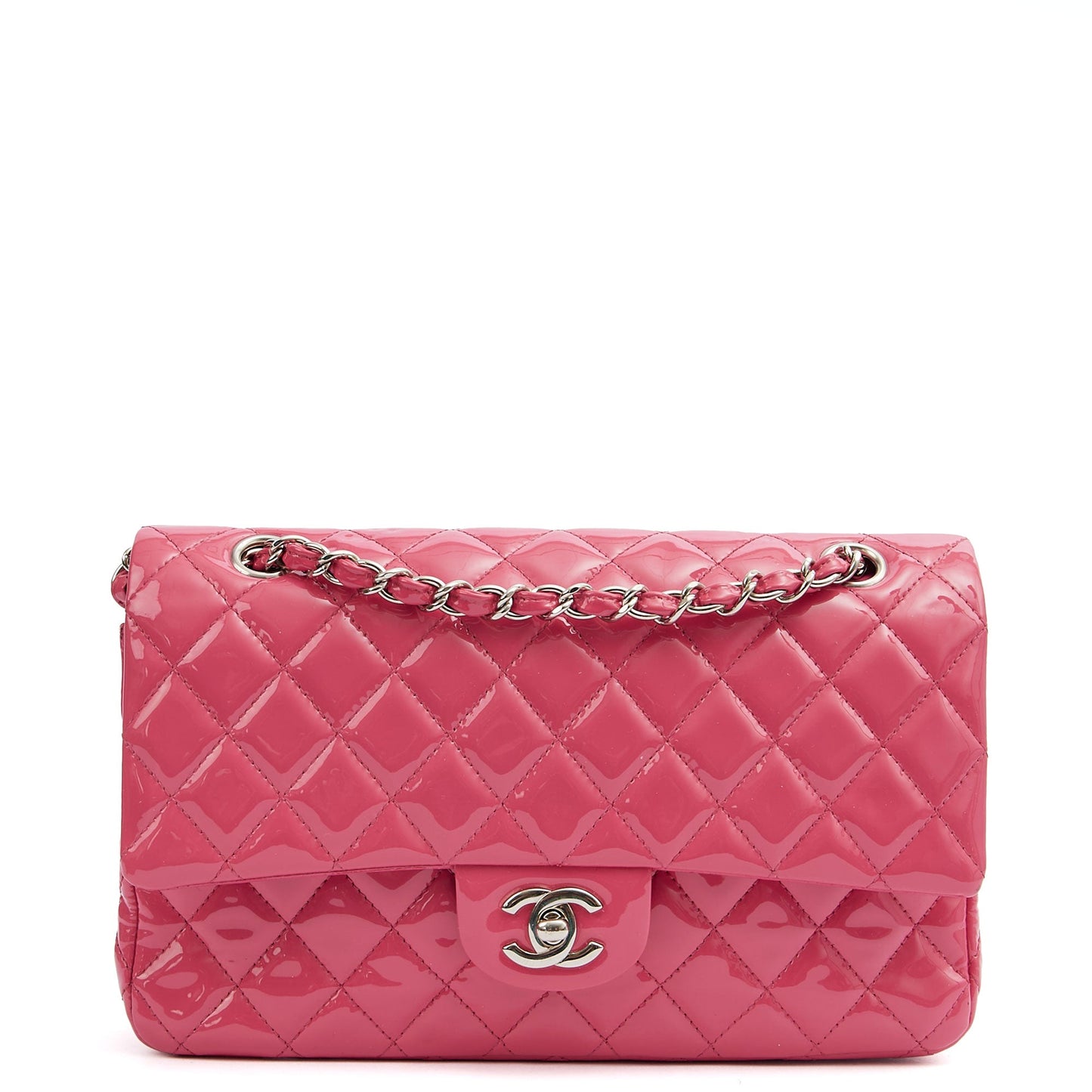 Chanel Shoulder Bag Classic Double Flap - Medium in Pink, Patent Leather — Alternate View 9