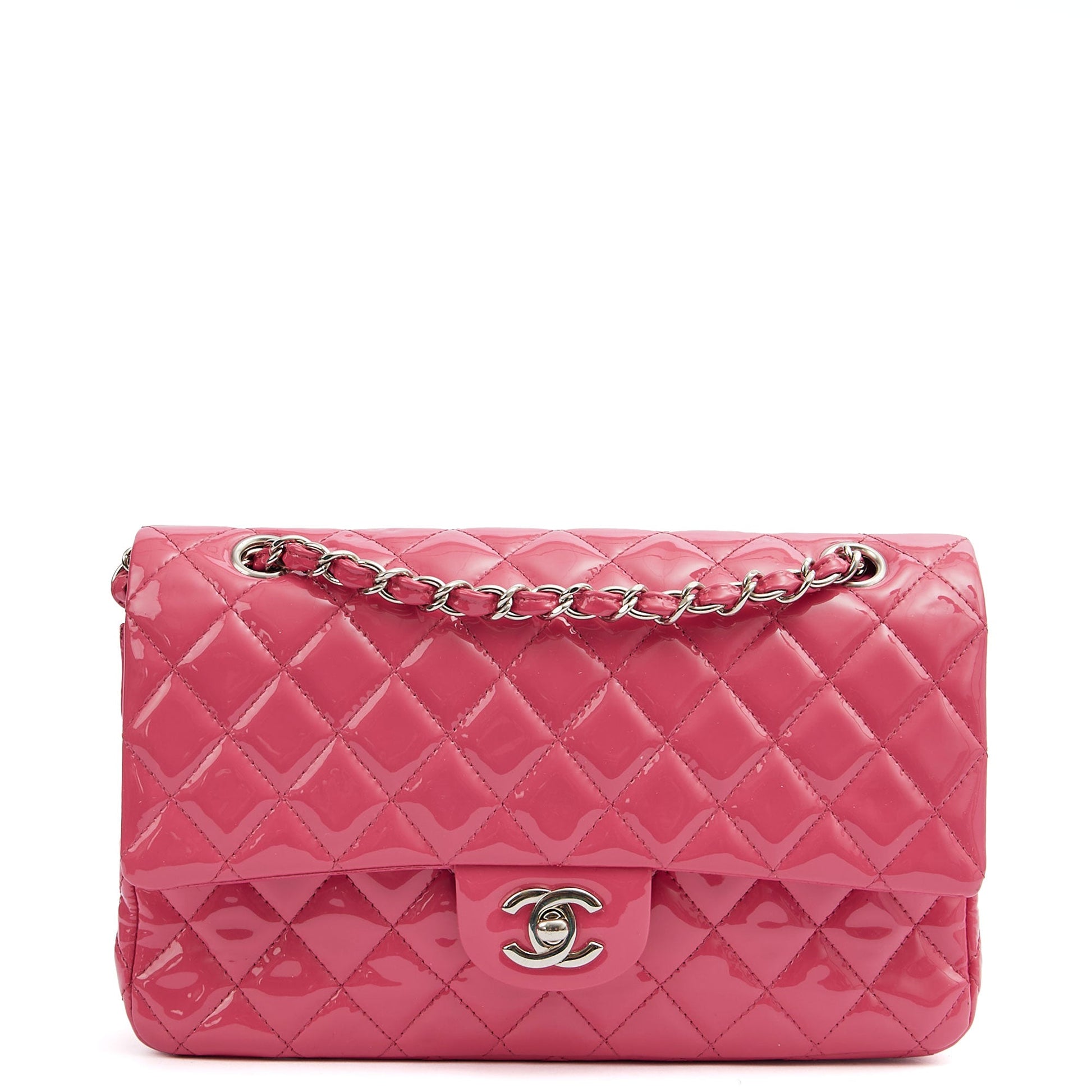 Chanel Shoulder Bag Classic Double Flap - Medium in Pink, Patent Leather — Alternate View 9