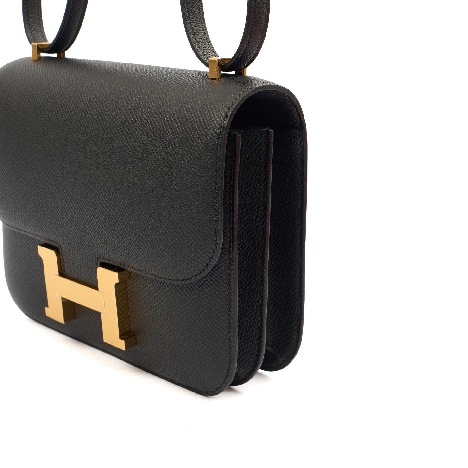 Hermes Shoulder Bag Constance 18 in Black, Epsom Leather — Detail View
