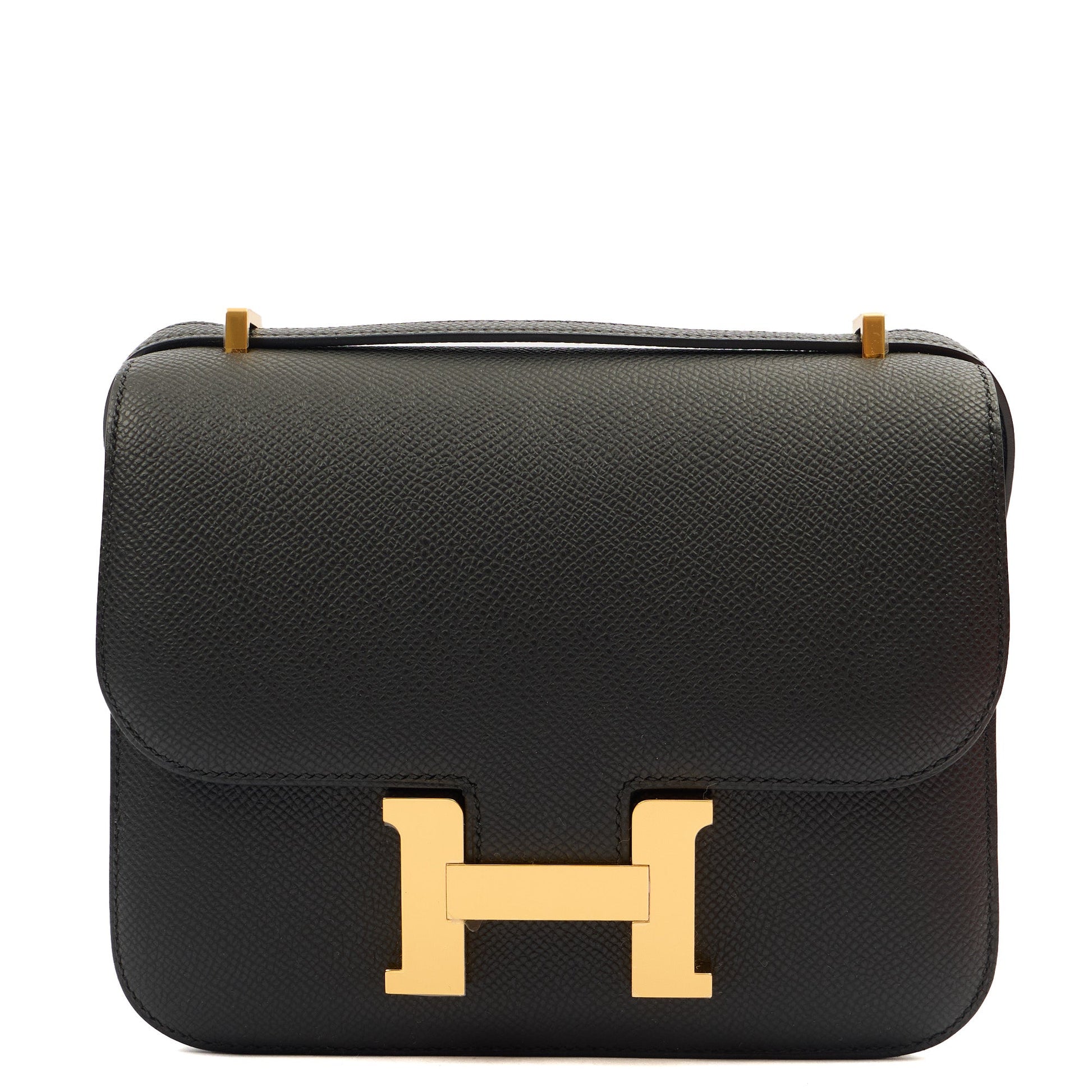 Hermes Shoulder Bag Constance 18 in Black, Epsom Leather — Front View