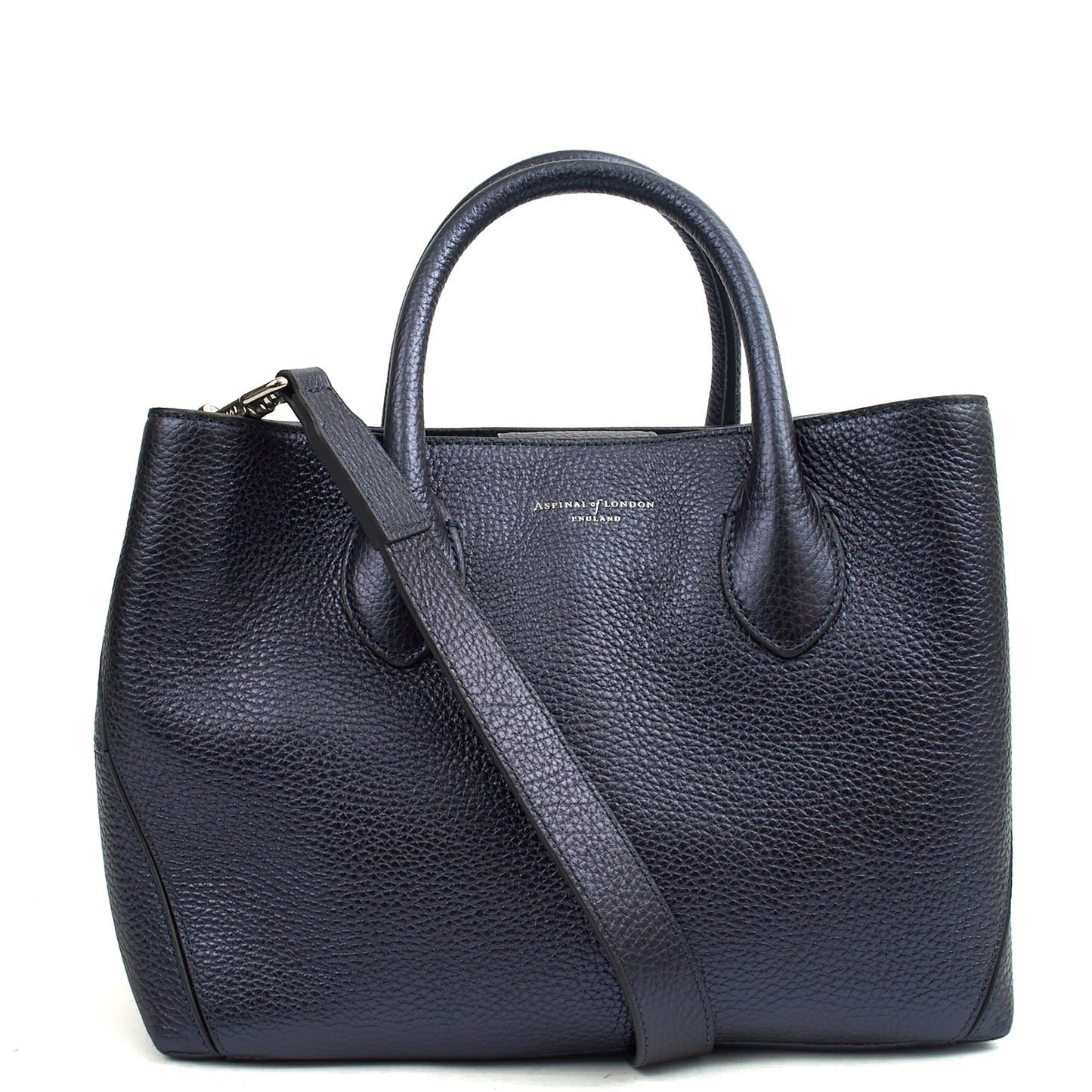 Aspinal of London Top Handle London Tote - Midi in Blue, Exotic Effect Leather — Front View