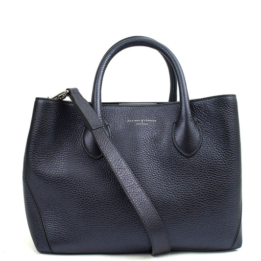 Aspinal of London Top Handle London Tote - Midi in Blue, Exotic Effect Leather — Front View