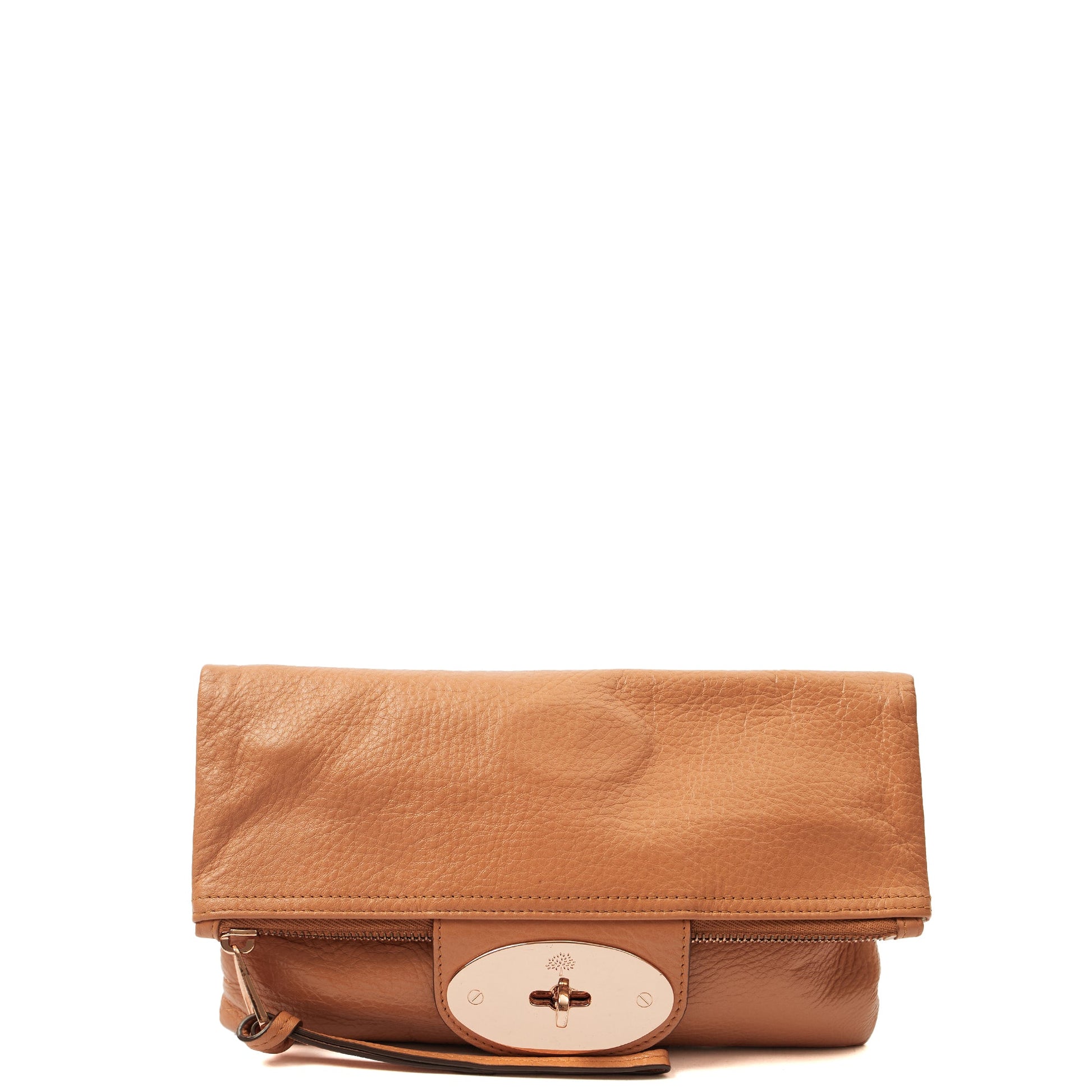Mulberry Clutch Postman's Lock Clutch in Orange, Calfskin Leather — Front View