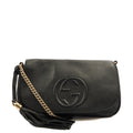 Gucci Cross Body Soho Chain Shoulder Bag in Black, Leather — Front View
