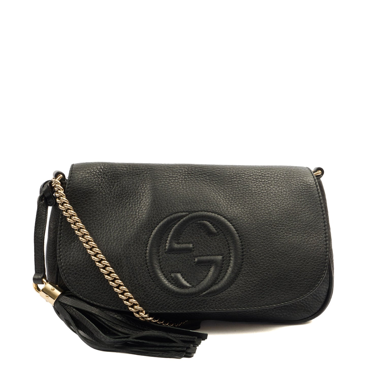 Gucci Cross Body Soho Chain Shoulder Bag in Black, Leather — Front View
