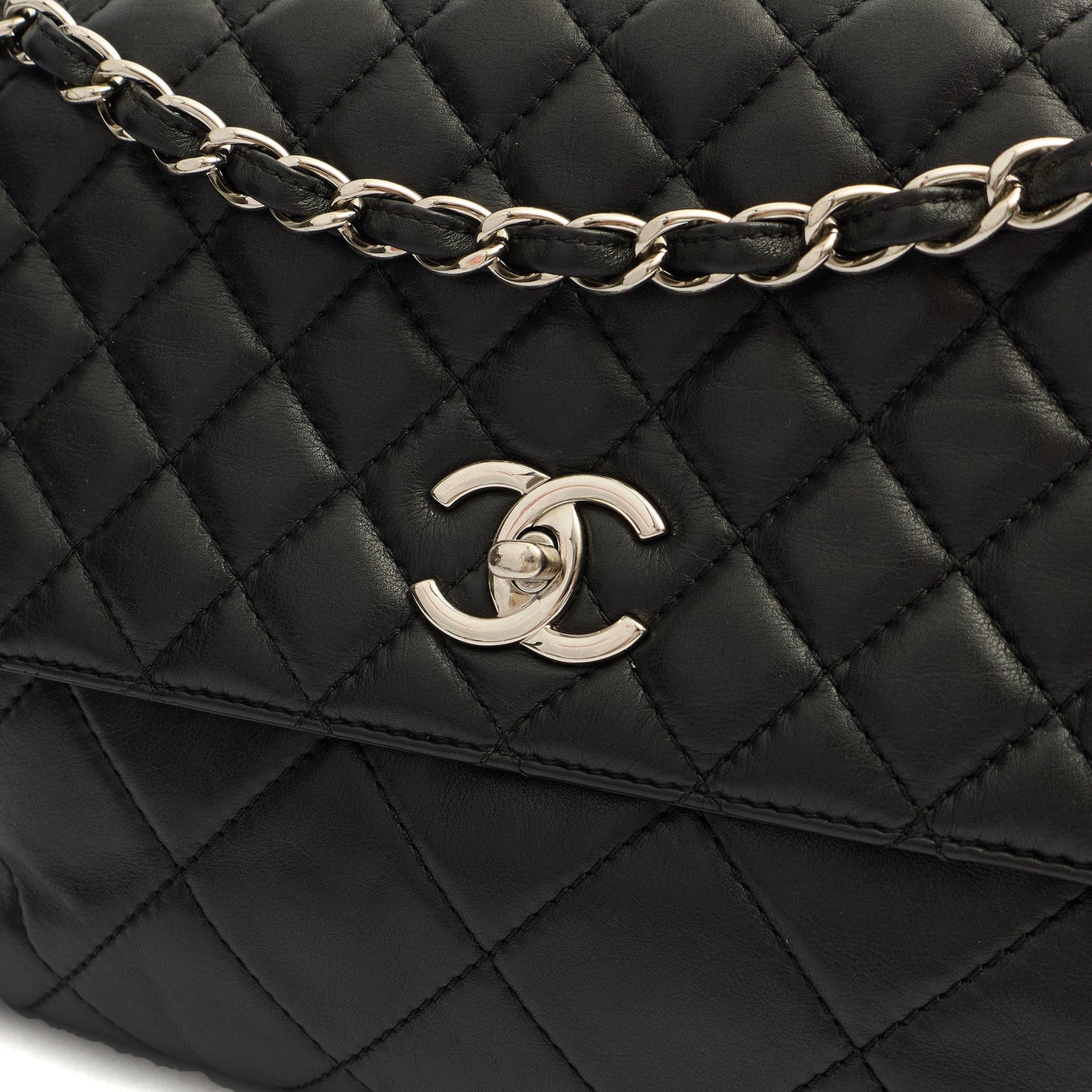 Chanel Shoulder Bag Classic Single Flap - Jumbo in Black, Lambskin Leather — Top View