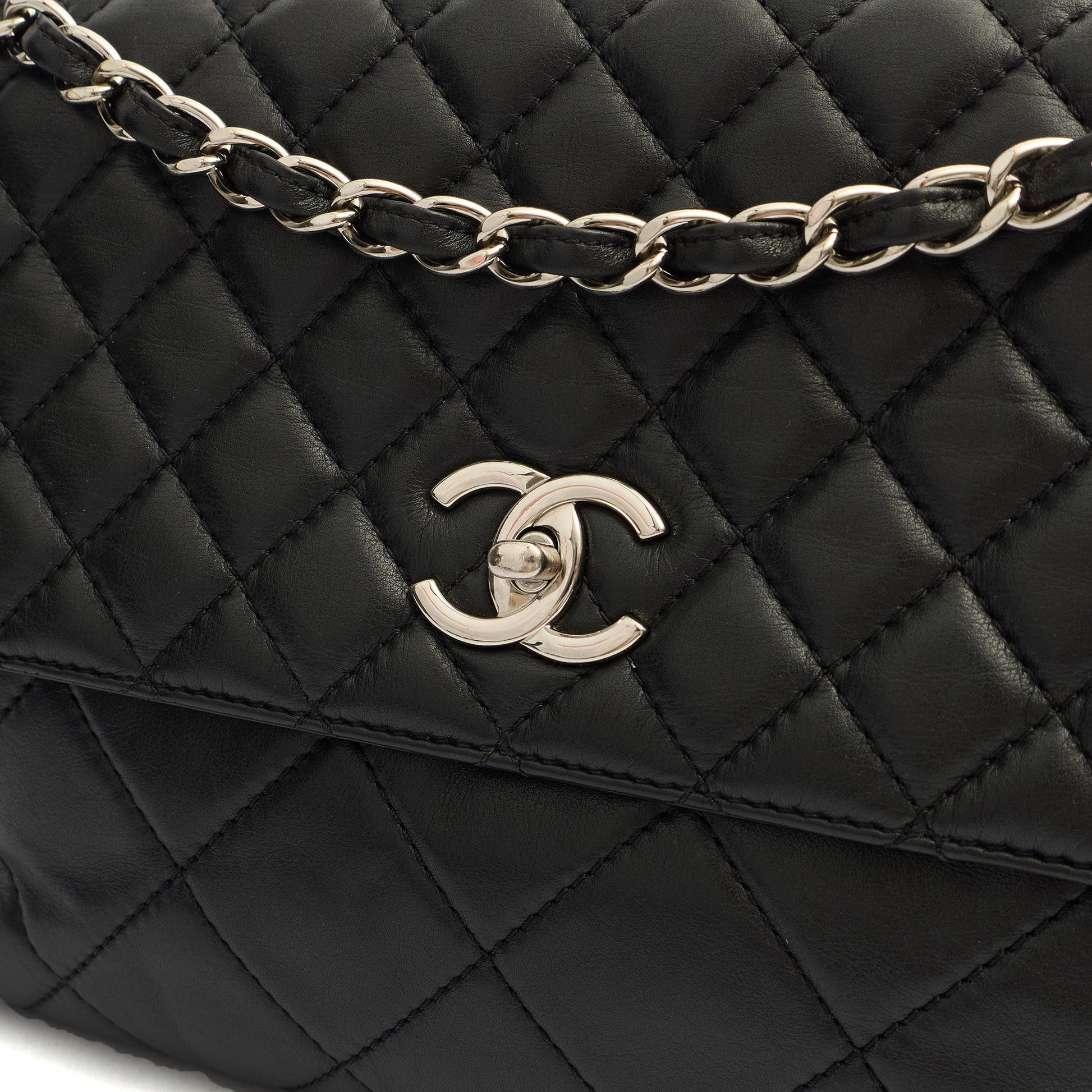 Chanel Shoulder Bag Classic Single Flap - Jumbo in Black, Lambskin Leather — Top View