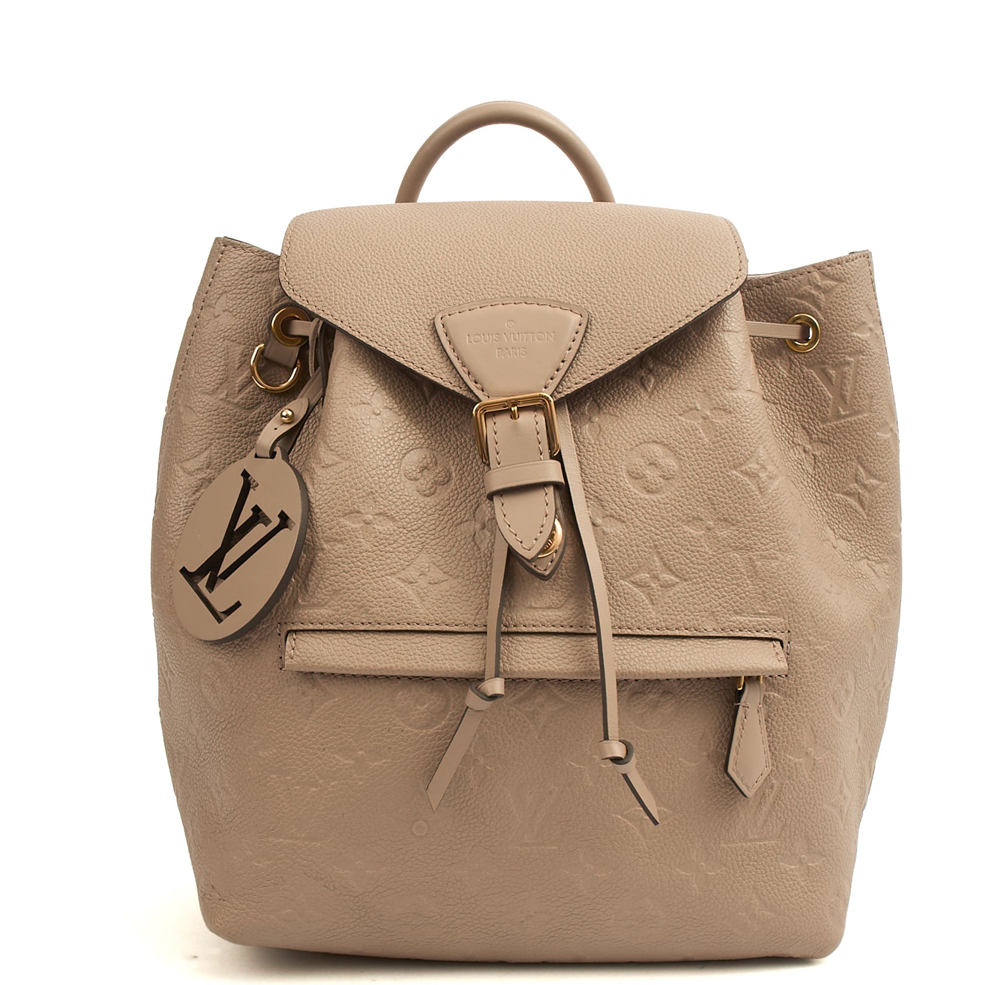Louis Vuitton Backpack Montsouris MM in Tourtelle, Leather — Front View
