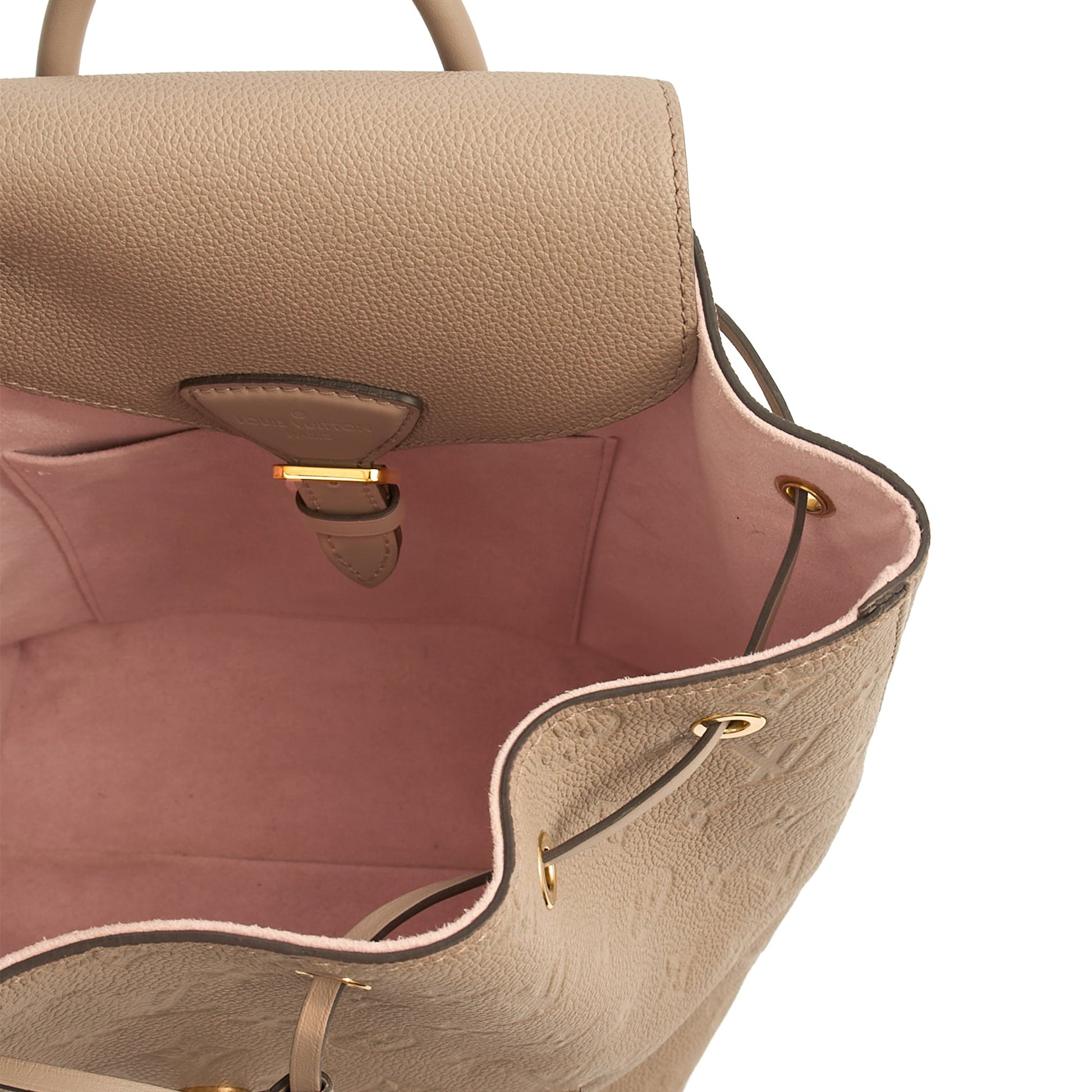 Louis Vuitton Backpack Montsouris MM in Tourtelle, Leather — Detail View