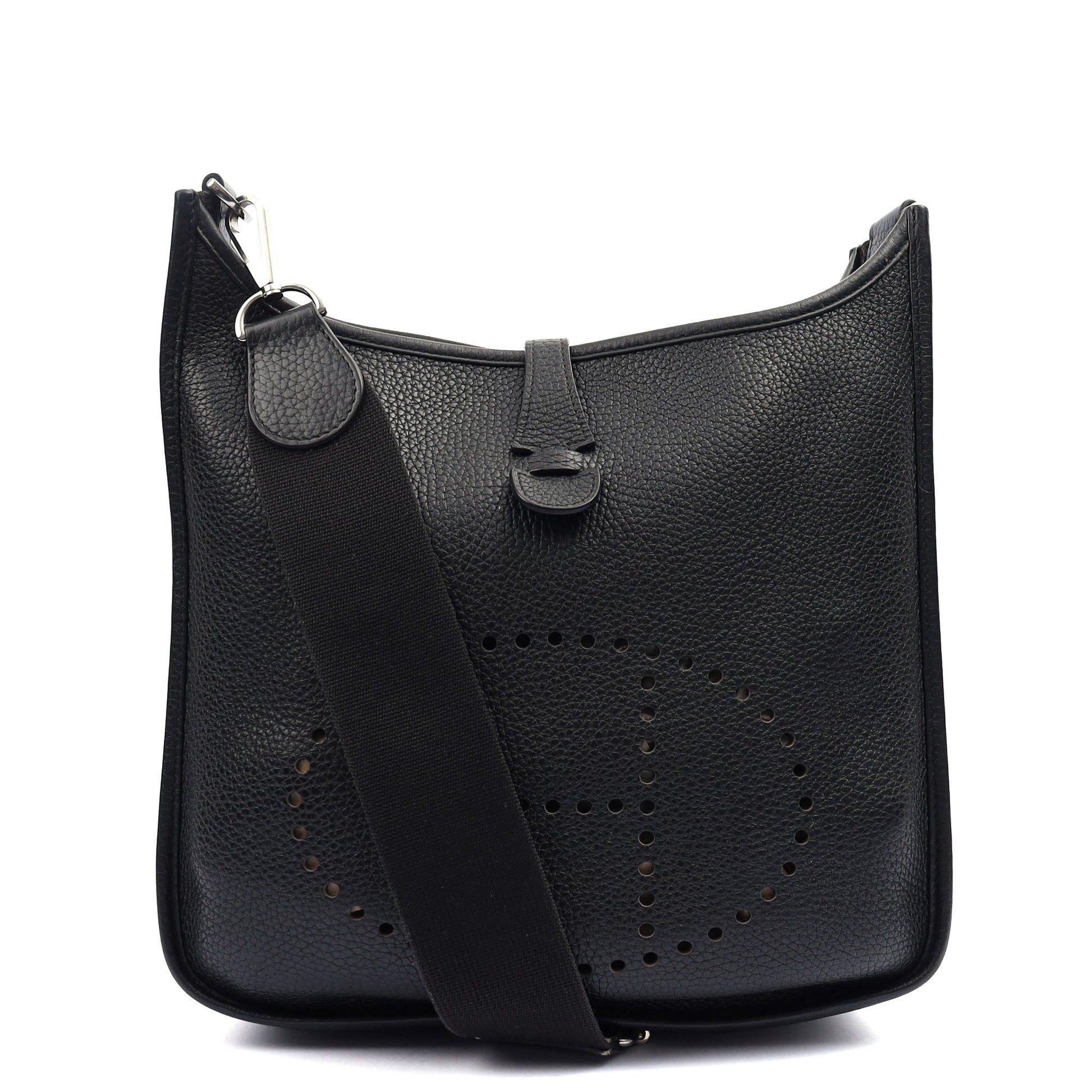 Hermes Evelyne 29 in Black, Clemence Leather — Front View