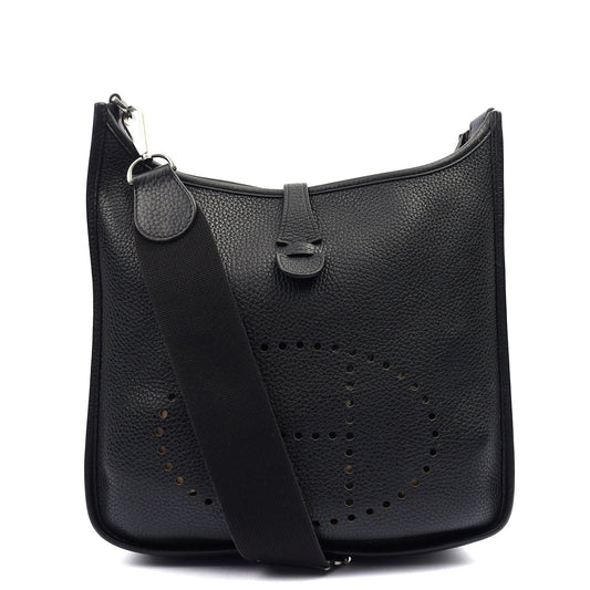 Hermes Evelyne 29 in Black, Clemence Leather — Front View