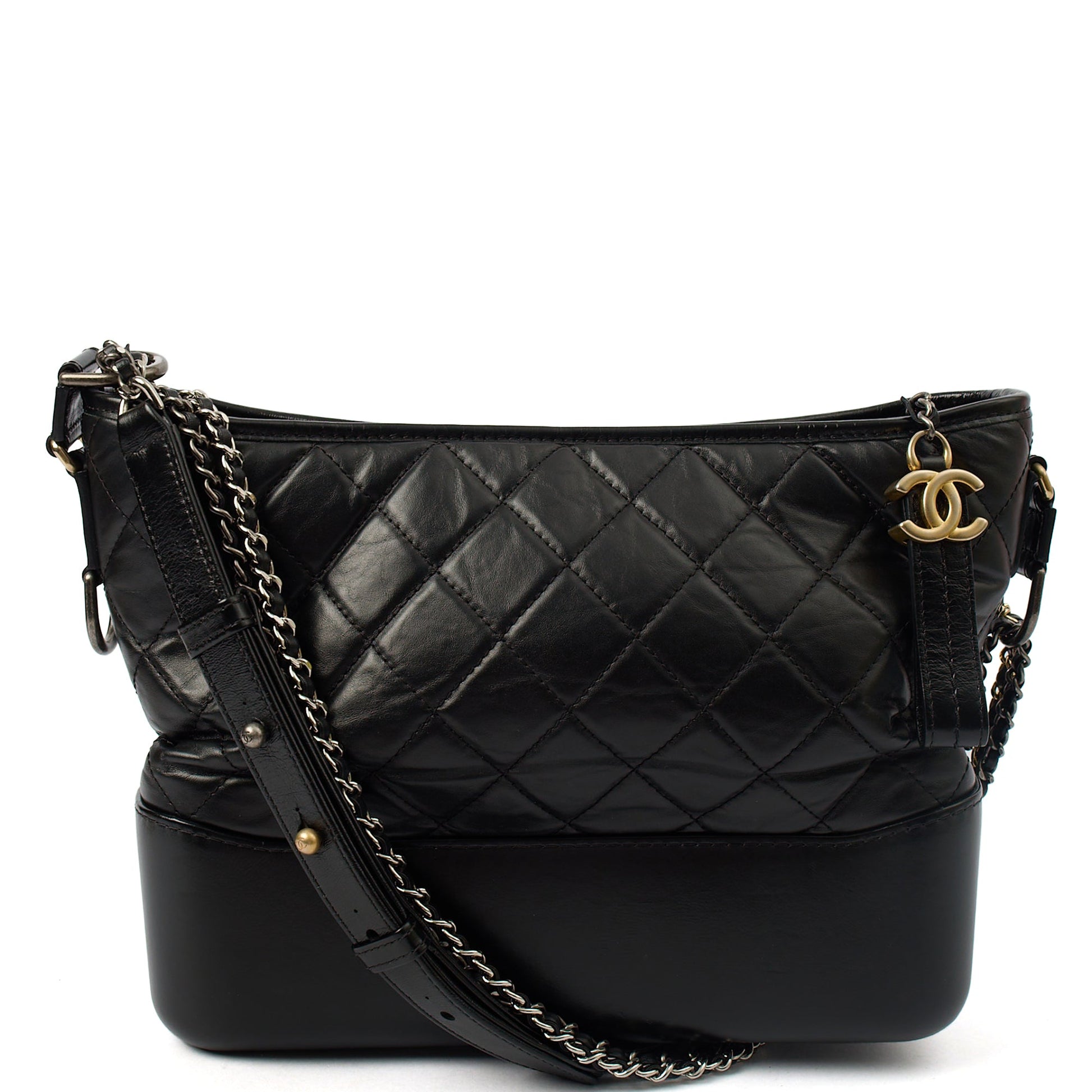 Chanel Tote Gabrielle Hobo - Large in Black, Calfskin Leather — Front View