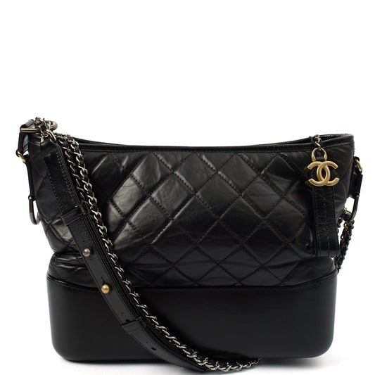 Chanel Tote Gabrielle Hobo - Large in Black, Calfskin Leather — Front View