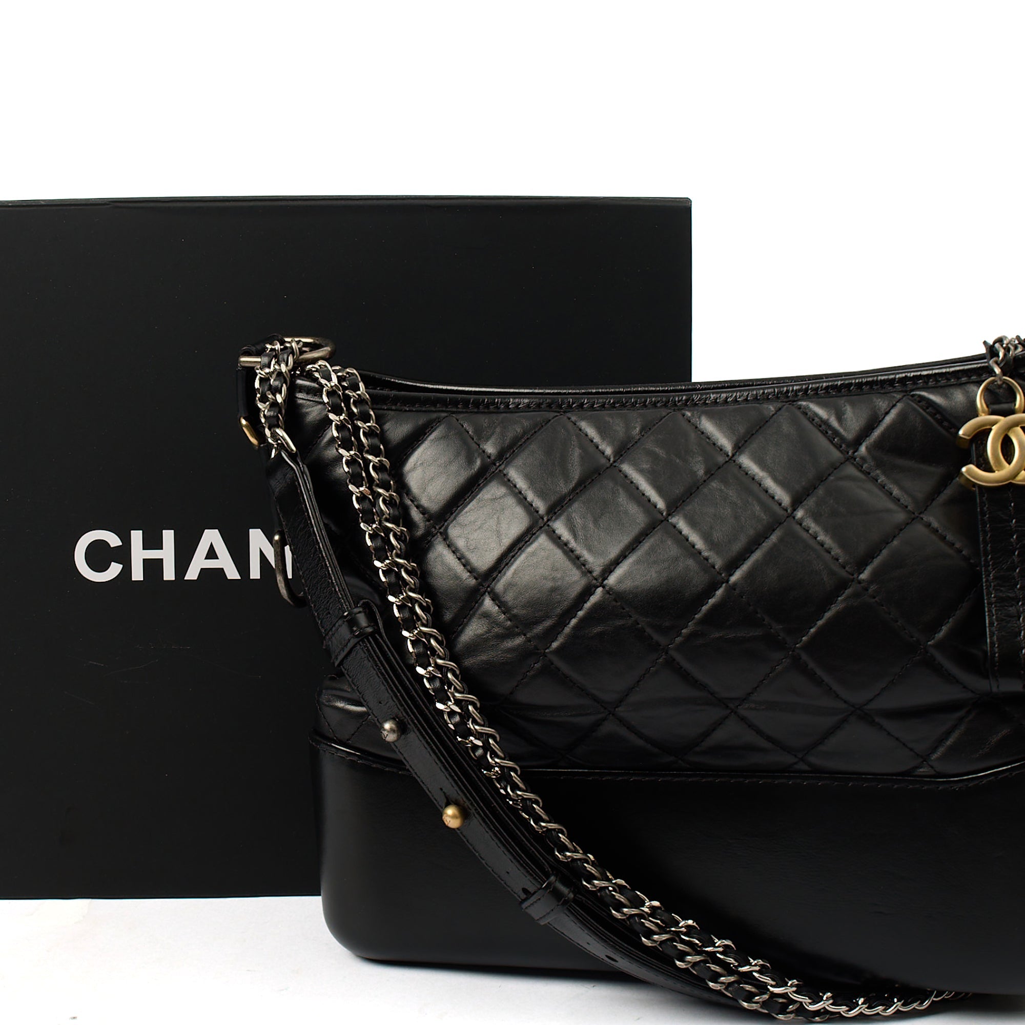 Chanel Tote Gabrielle Hobo - Large in Black, Calfskin Leather — Side View