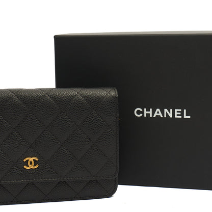 Chanel Cross Body Wallet on Chain in Black, Caviar Leather — Side View