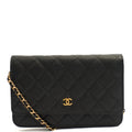 Chanel Cross Body Wallet on Chain in Black, Caviar Leather — Front View