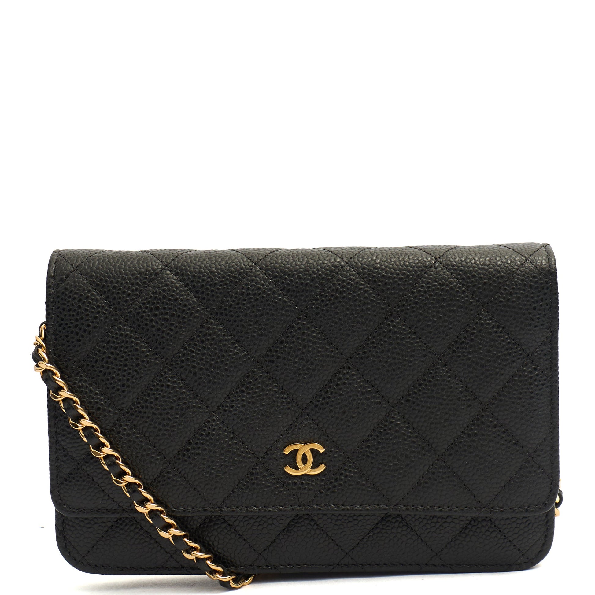 Chanel Cross Body Wallet on Chain in Black, Caviar Leather — Front View