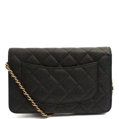 Chanel Cross Body Wallet on Chain in Black, Caviar Leather — Top View