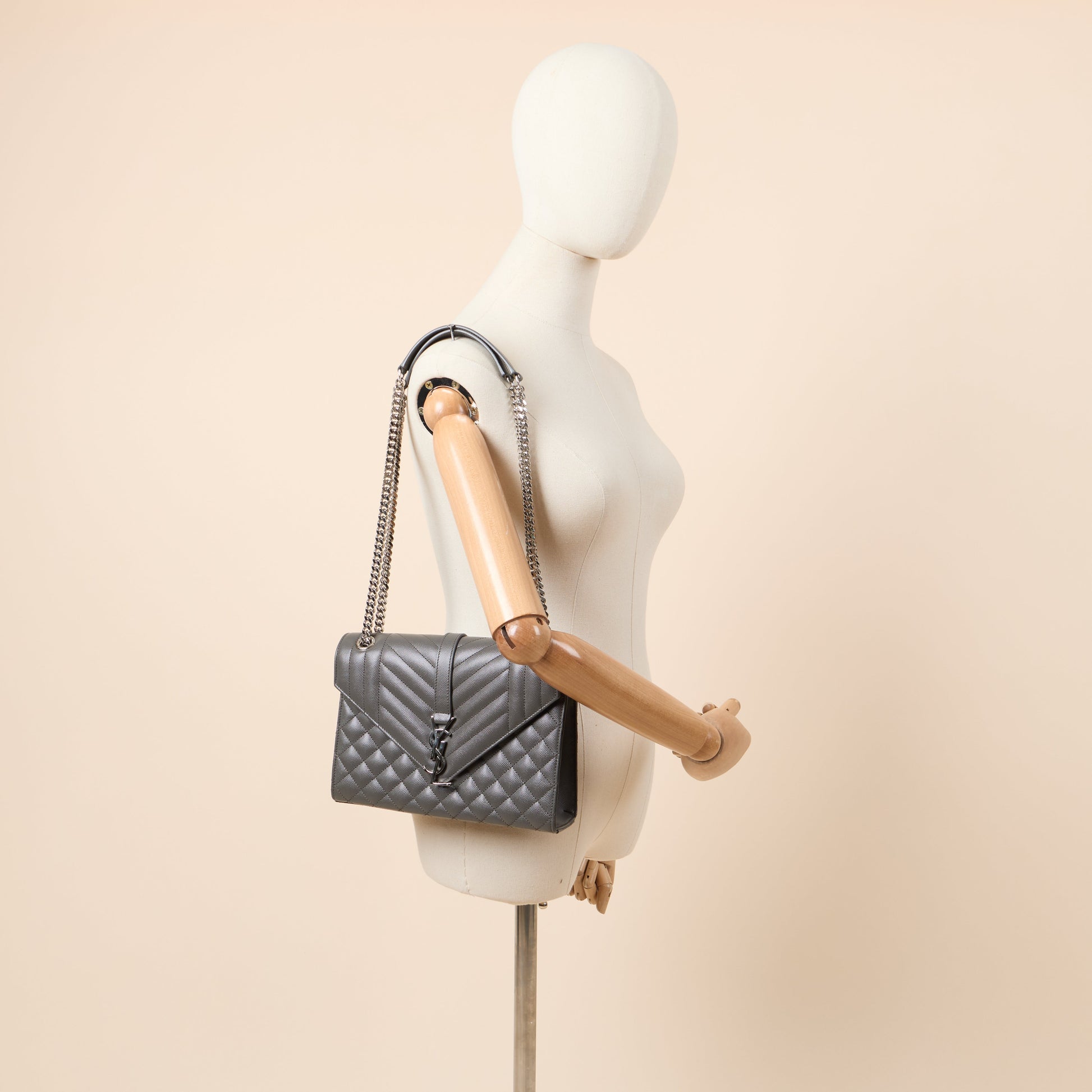 Saint Laurent Cross Body Envelope - Medium in Black, Leather — Side View