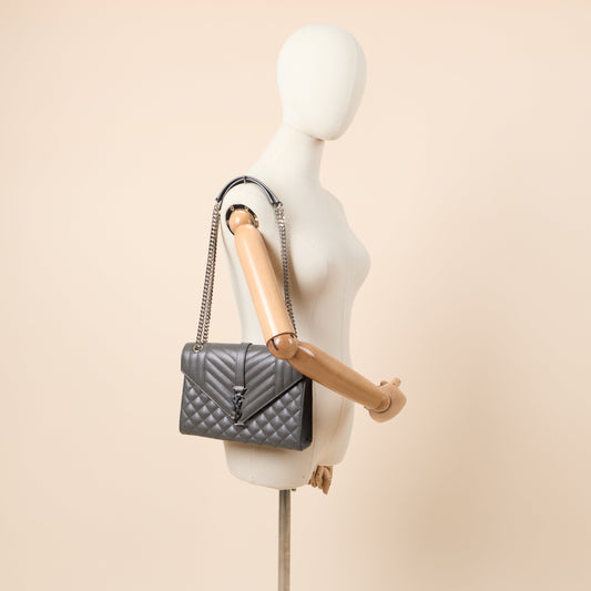 Saint Laurent Cross Body Envelope - Medium in Black, Leather — Side View
