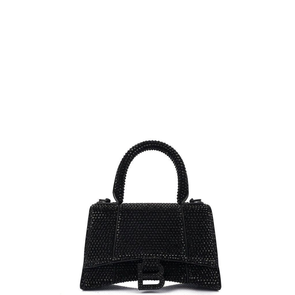 Balenciaga Tote Hourglass Top Handle Small in Black, Fabric — Front View