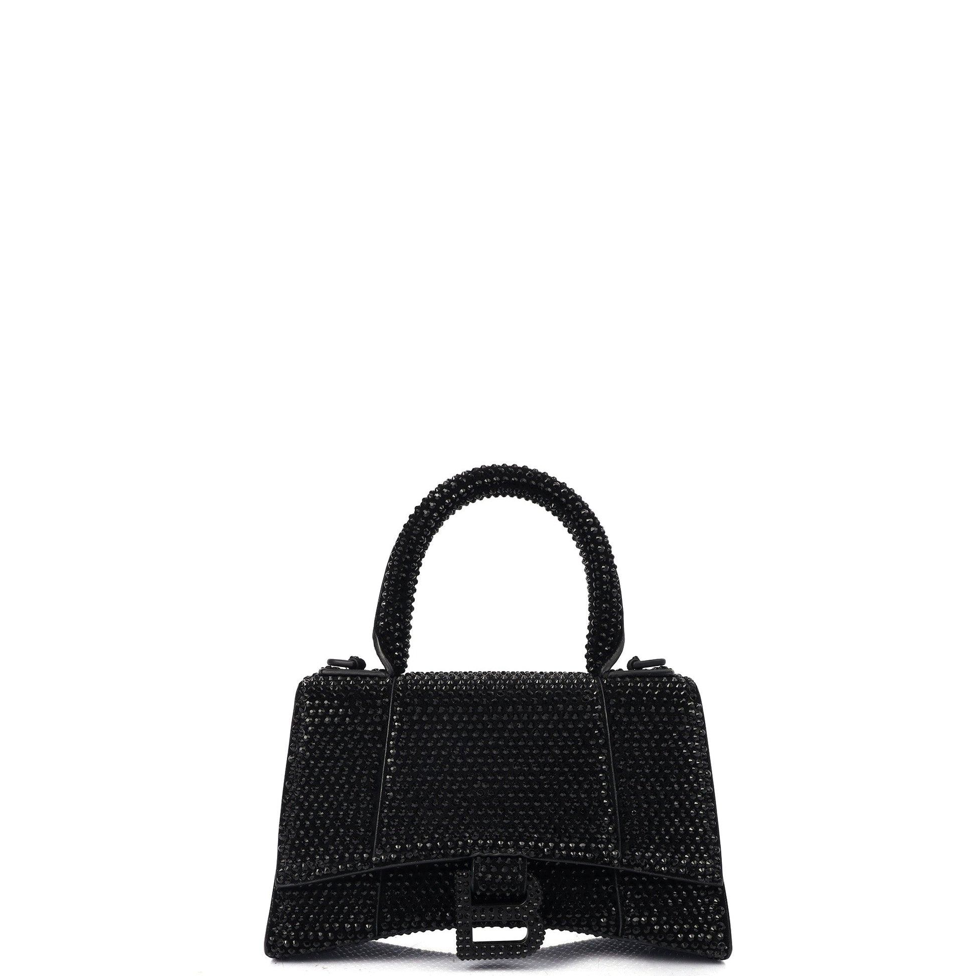 Balenciaga Tote Hourglass Top Handle Small in Black, Fabric — Front View