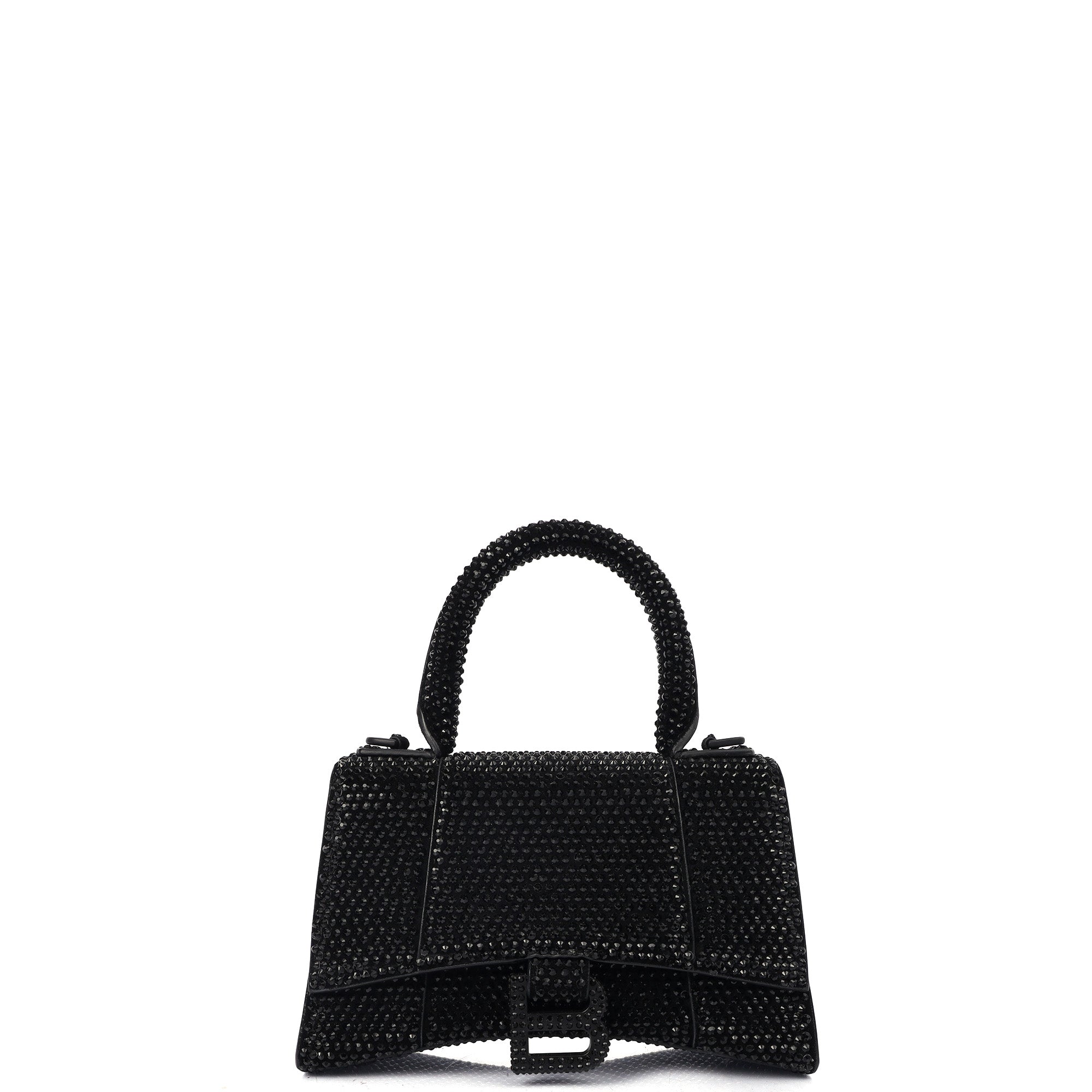 Balenciaga Tote Hourglass Top Handle Small in Black, Fabric — Front View