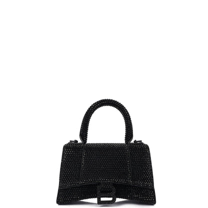 Balenciaga Tote Hourglass Top Handle Small in Black, Fabric — Front View