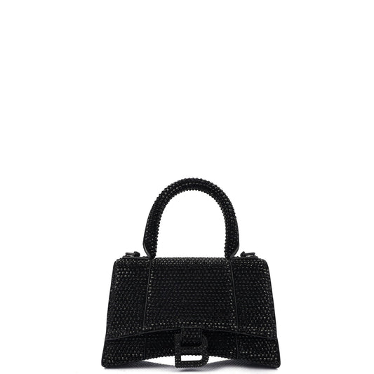 Balenciaga Tote Hourglass Top Handle Small in Black, Fabric — Front View