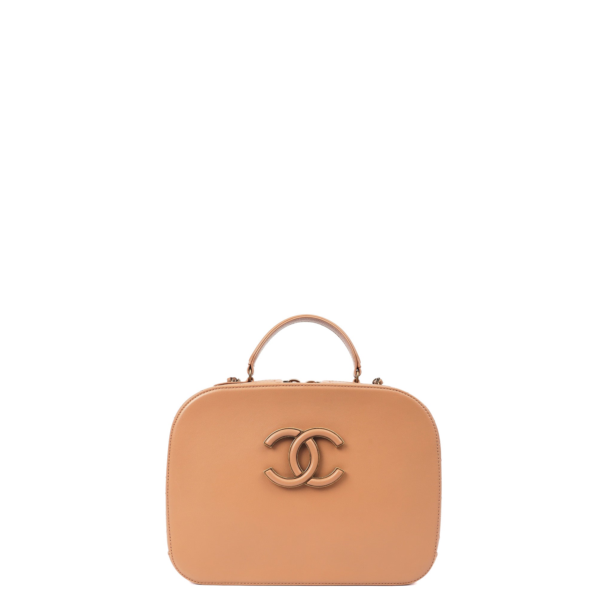 Chanel Cross Body Vanity Case in Brown, Leather — Front View