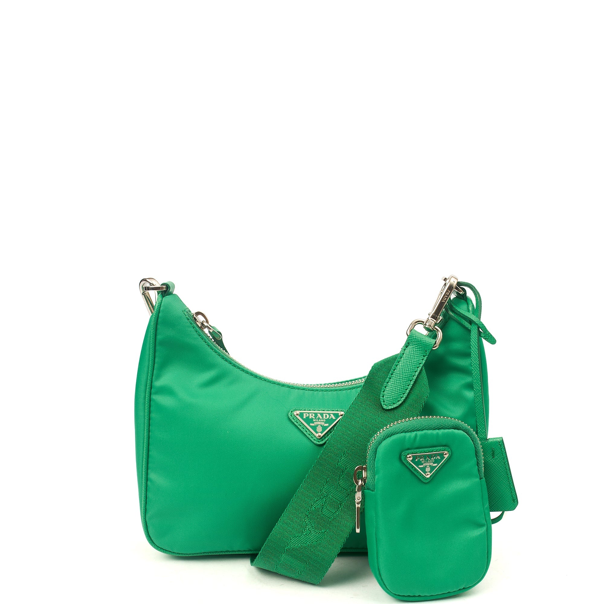 Prada Cross Body Re-Edition 2000 Shoulder Bag in Green, Nylon — Front View
