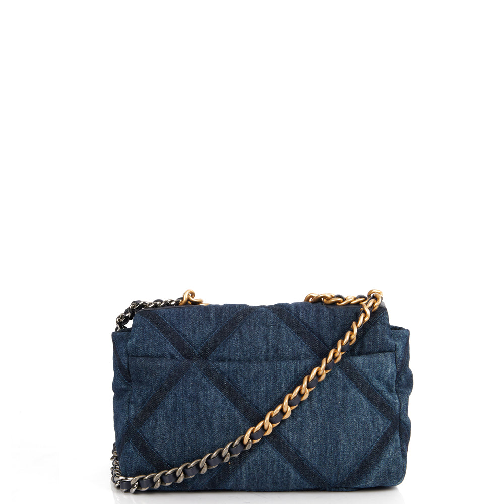 Chanel Shoulder Bag Chanel 19 in Navy, Fabric — Top View