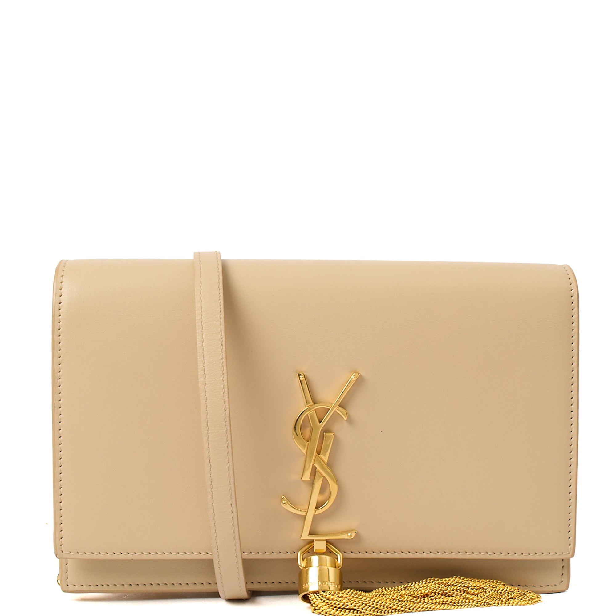 Saint Laurent Cross Body Kate Small Tassel in Neutral, Calfskin Leather — Front View