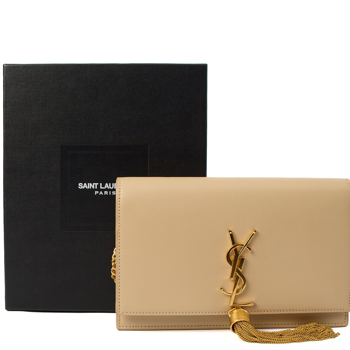 Saint Laurent Cross Body Kate Small Tassel in Neutral, Calfskin Leather — Side View