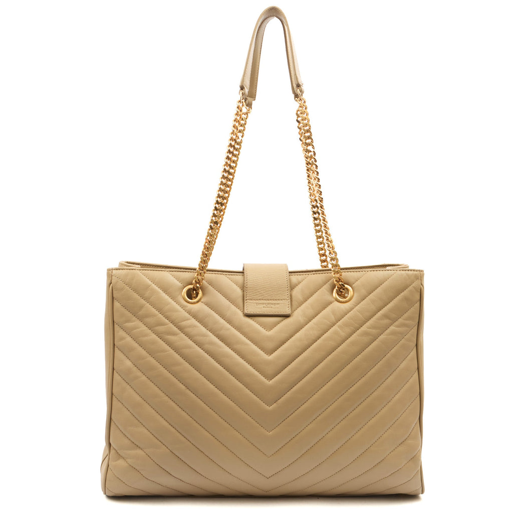 Saint Laurent Tote Monogram Tote in Green, Calfskin Leather — Back View